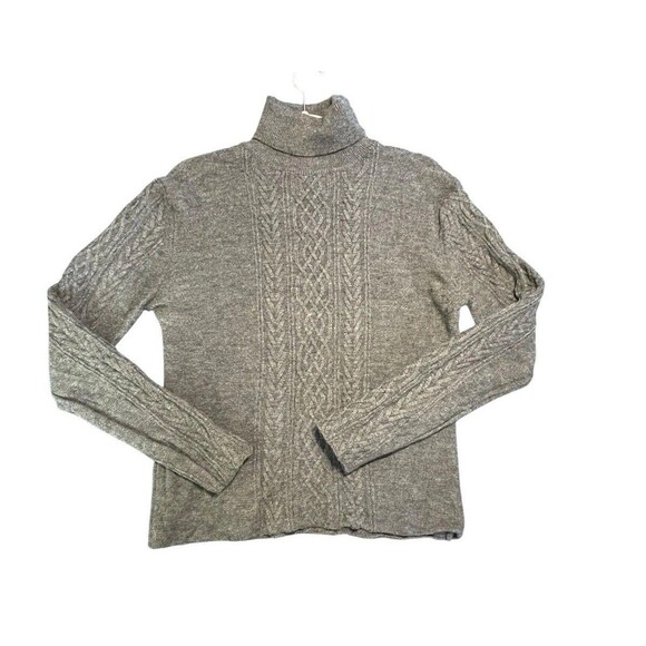 Vintage Meister Cableknit Sweater Turtleneck Gray Wool Womens Size XL - Picture 1 of 7